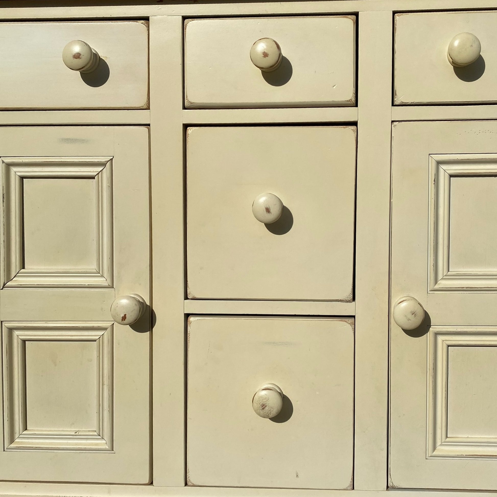 Painted Sideboard or Buffet Cabinet with Paneled Doors and Solid Wood Top — view 9 of 24