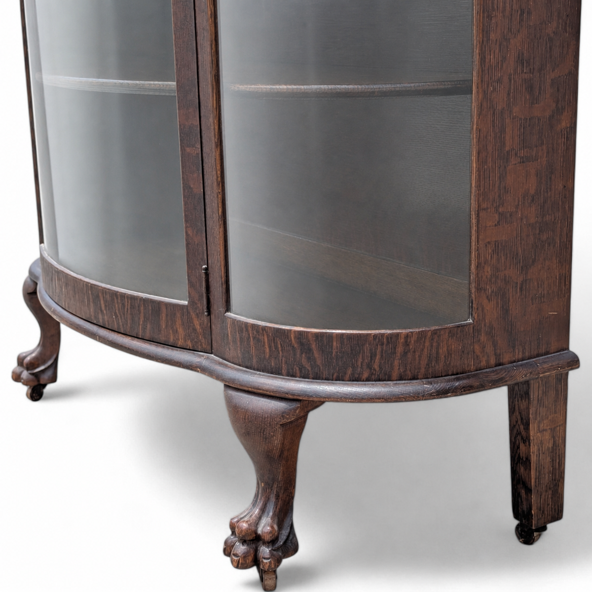 Vintage Curved Glass China Cabinet – Bow Front Display Hutch w/ Claw Feet, 49" Wide, Early 20th Century Style
