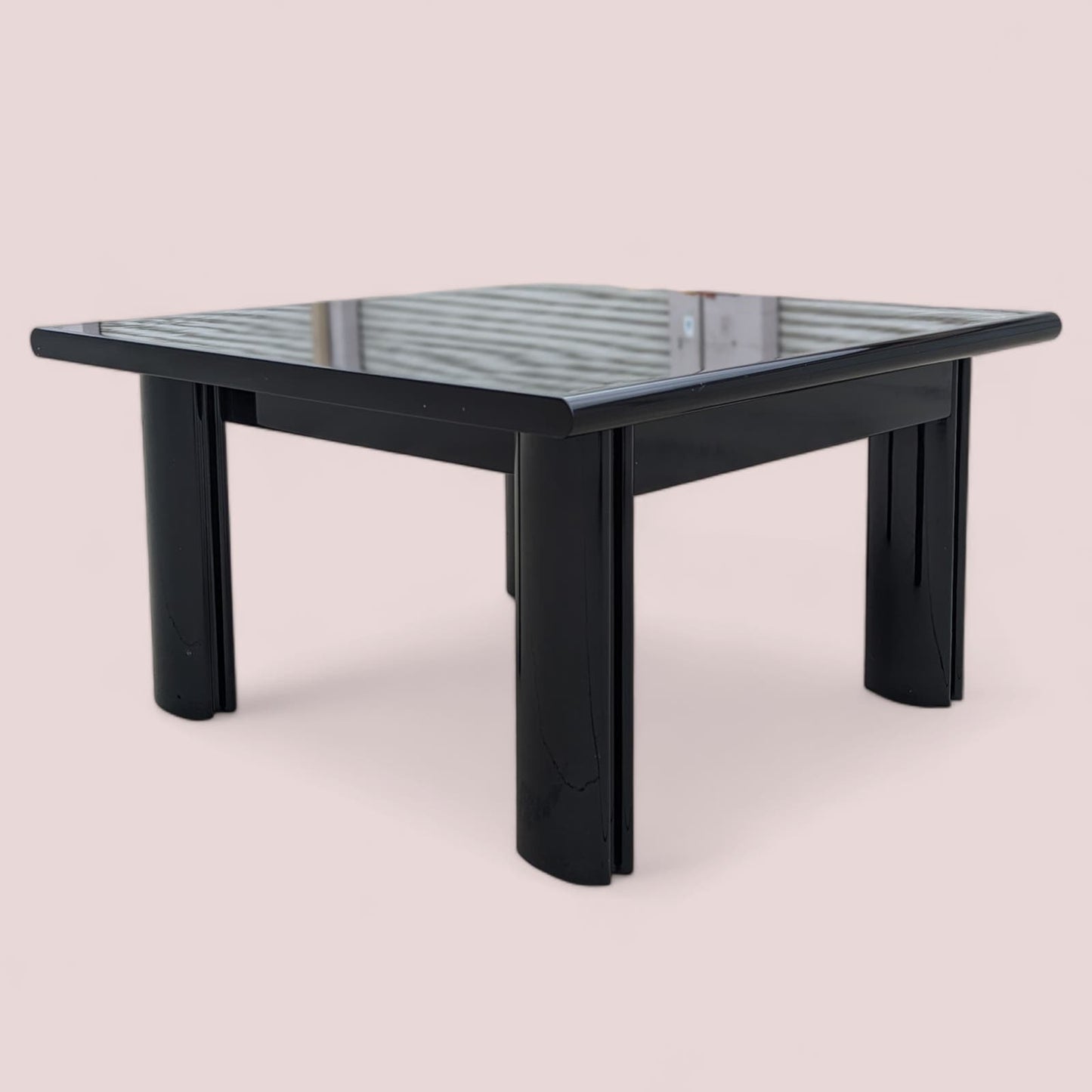 Italian Postmodern Coffee Table, Black Lacquer, Wood, 80s, Living Room