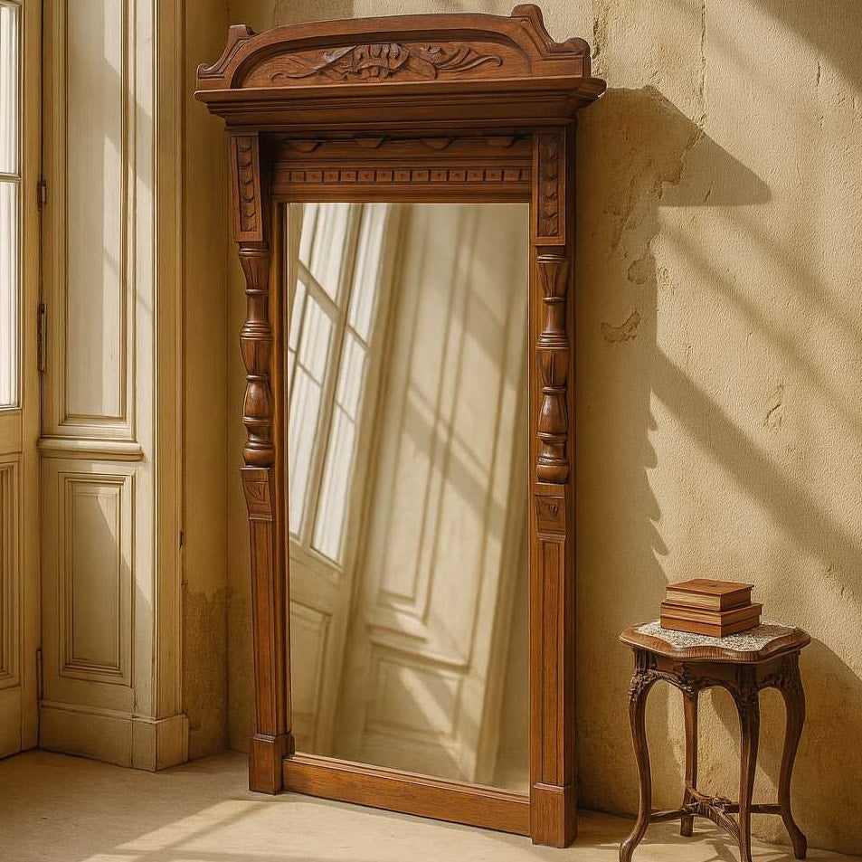 Antique Carved Wood Wall Mirror