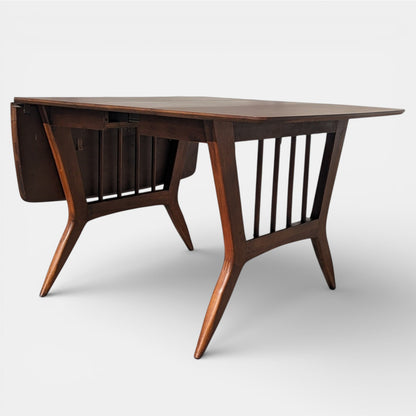 Mid Century Drop Leaf Dining Table by Garrison Furniture Co. | Sculptural Walnut Laminate Table | 1960s MCM