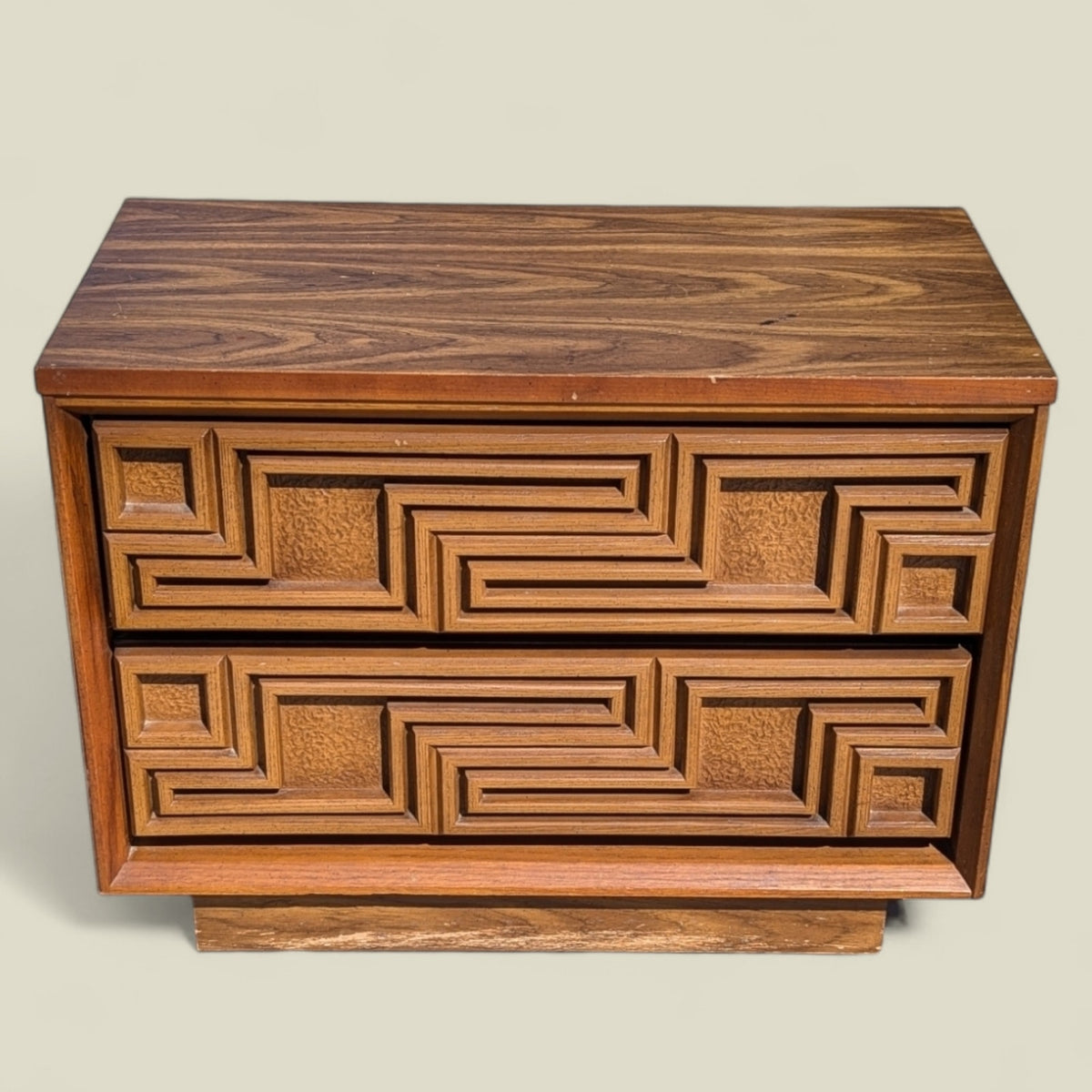 Bassett Mid-Century Carved Wood Two-Drawer Nightstand — view 2 of 7