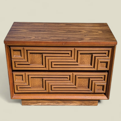 Bassett Mid-Century Carved Wood Two-Drawer Nightstand