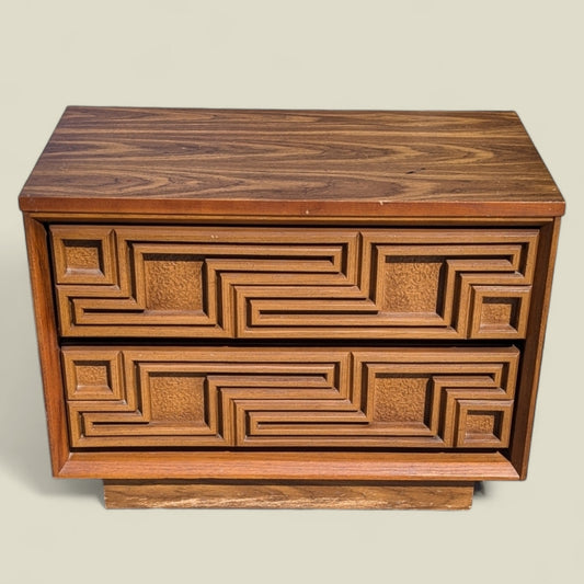 Bassett Mid-Century Carved Wood Two-Drawer Nightstand