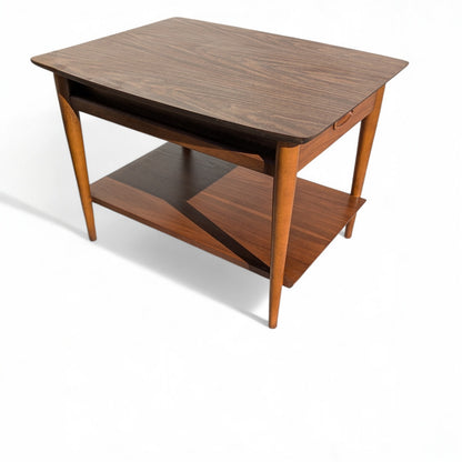 Pair of 1960s Lane Walnut Nightstands with Drawers and Lower Shelves