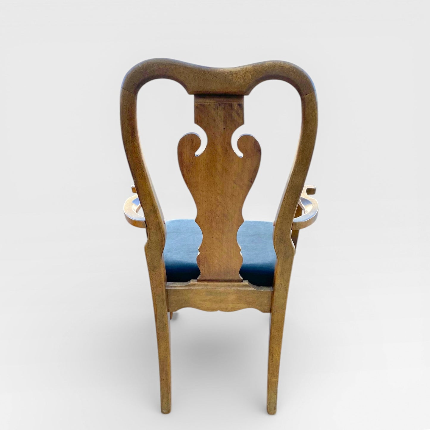 Set of Six Antique Queen Anne Walnut Dining Chairs with Slate-Blue Upholstery