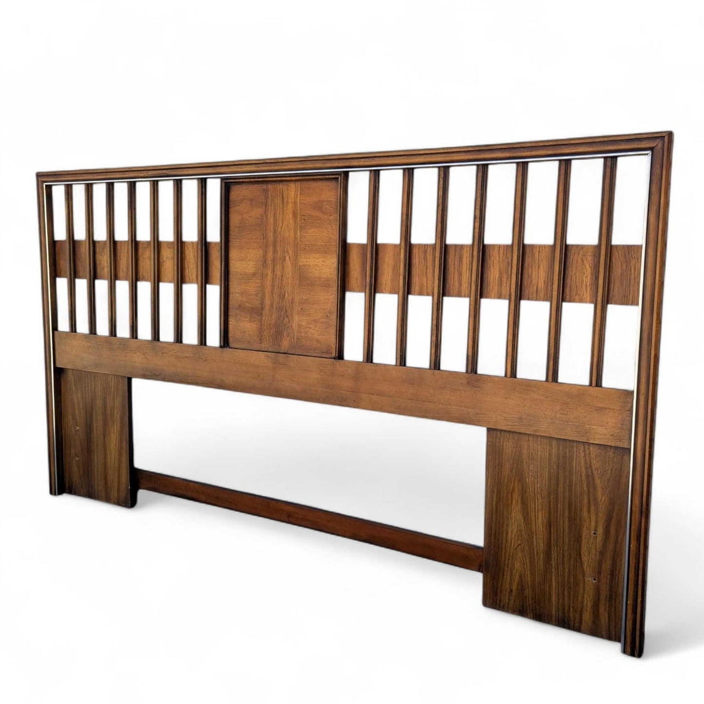 Vintage Walnut Veneer King Headboard with Chrome Trim, MCM