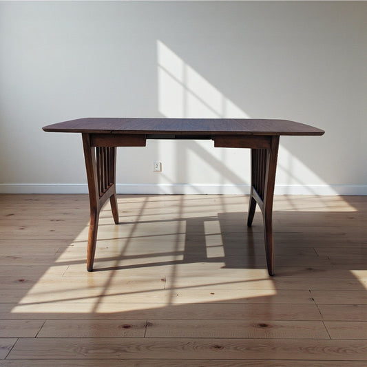 Mid Century Drop Leaf Dining Table by Garrison Furniture Co. | Sculptural Walnut Laminate Table | 1960s MCM