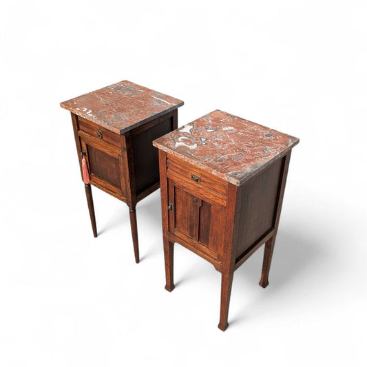 Pair of Antique French Marble Top Nightstands