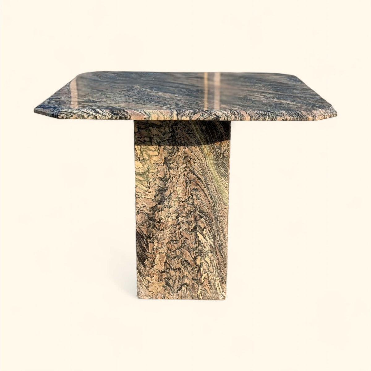 Italian Cipollino Ondulato Marble Pedestal Side Table
