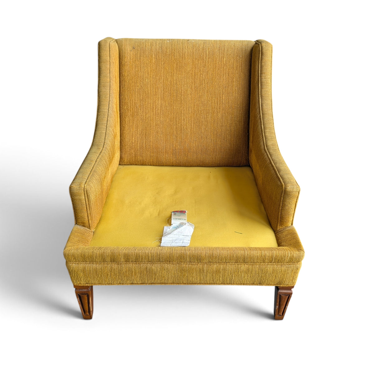 Vintage Mustard Upholstered Lounge Chair with Tapered Wood Legs