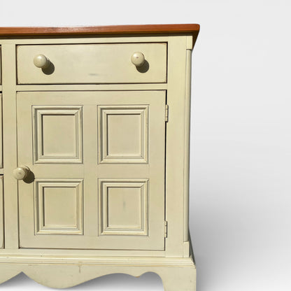 Painted Sideboard or Buffet Cabinet with Paneled Doors and Solid Wood Top