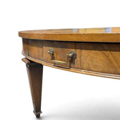 Circa 1957 Heritage Round Mahogany Coffee Table with Drawer