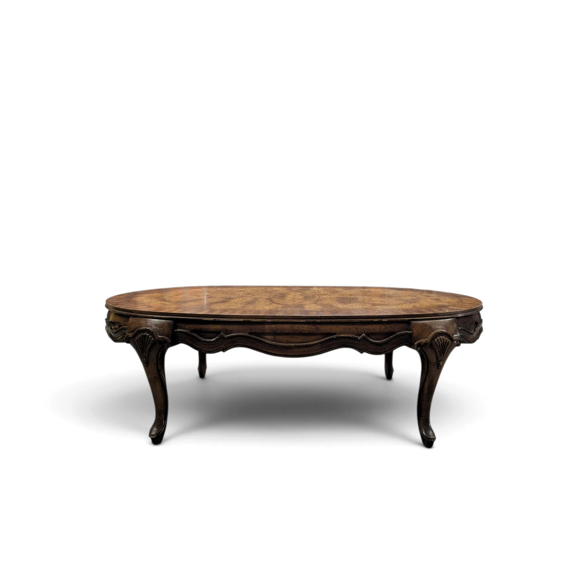 Vintage Louis XV Style Oval Coffee Table with Figured Wood Top