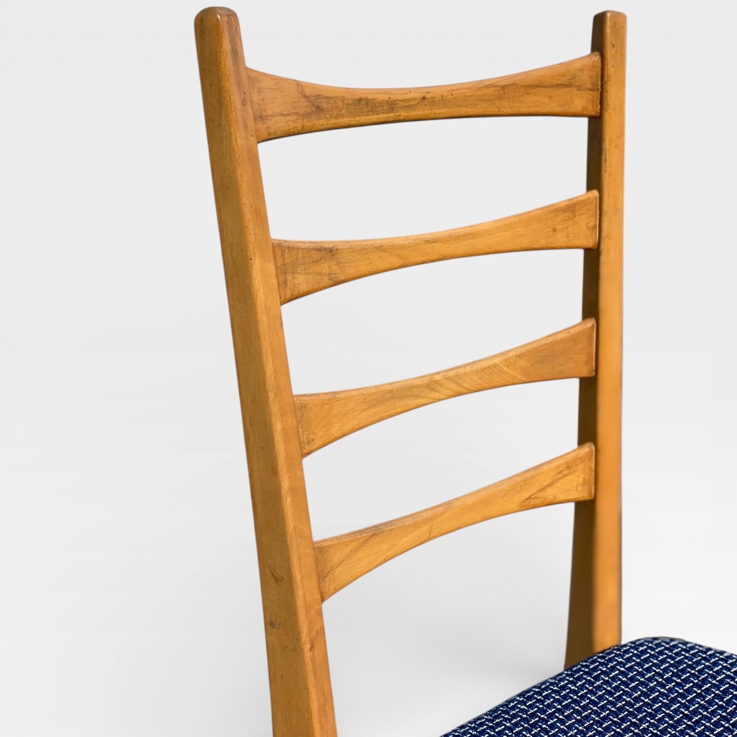 Set of Six Mid-Century Modern Ladderback Dining Chairs with New Upholstery