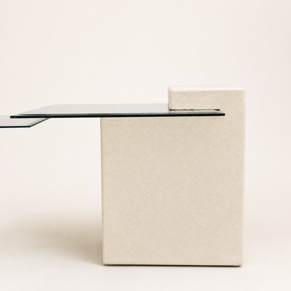 Unique Side Table, Postmodern, 80s, Glass, Plaster Base, End Table, Nightstand, Mid Century