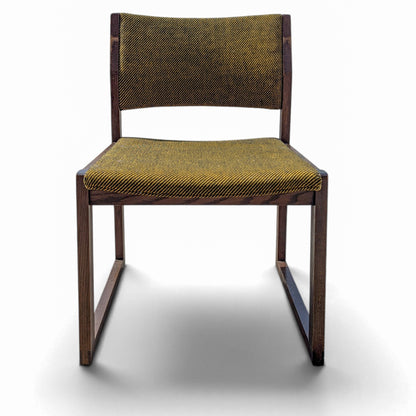 Vintage Solid Oak Accent Chair with Yellow-Green Upholstery