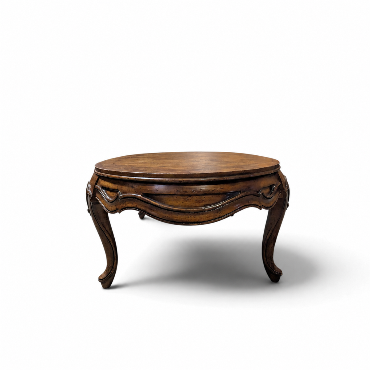 Vintage Louis XV Style Oval Coffee Table with Figured Wood Top — view 11 of 14