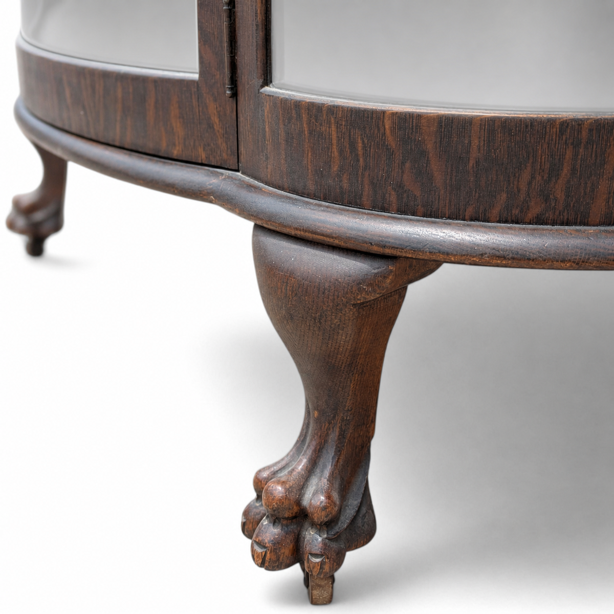 Vintage Curved Glass China Cabinet – Bow Front Display Hutch w/ Claw Feet, 49" Wide, Early 20th Century Style
