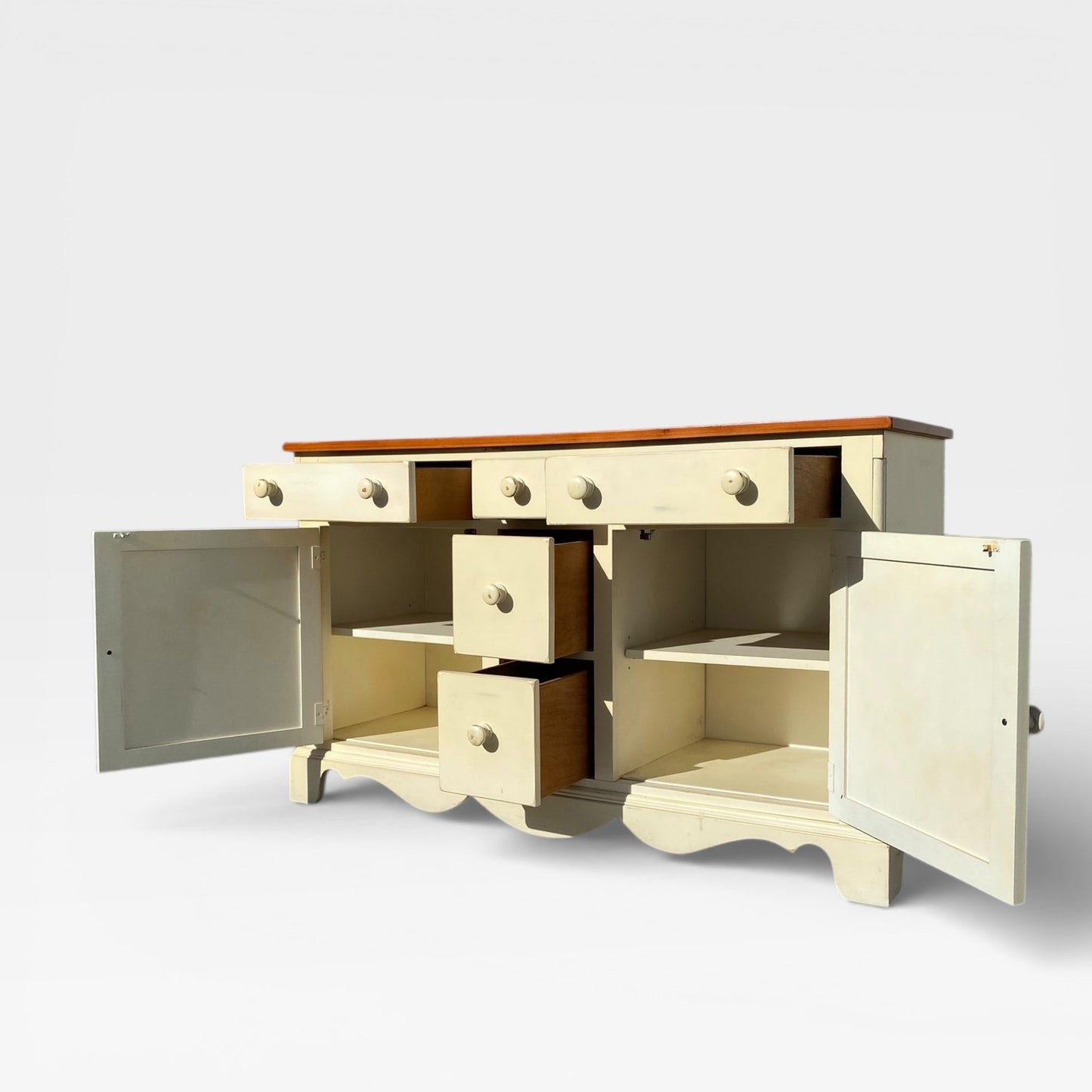 Painted Sideboard or Buffet Cabinet with Paneled Doors and Solid Wood Top