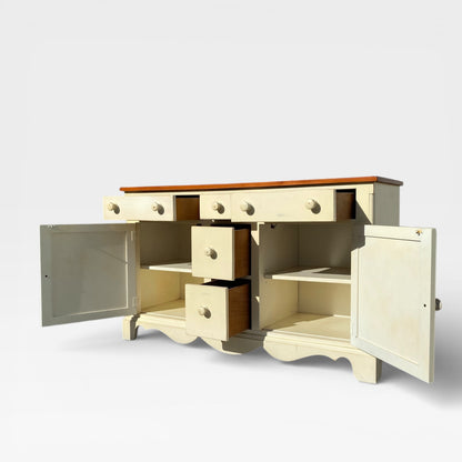 Painted Sideboard or Buffet Cabinet with Paneled Doors and Solid Wood Top