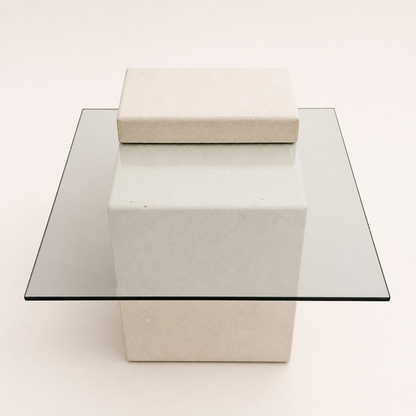 Unique Side Table, Postmodern, 80s, Glass, Plaster Base, End Table, Nightstand, Mid Century