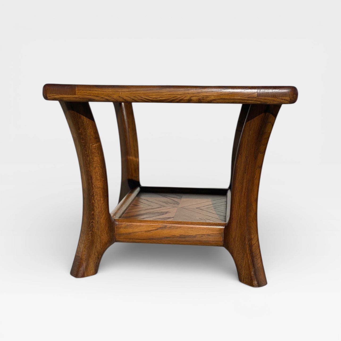 Oak Side Tables with Smoked Glass Tops, c. 1970s–80s