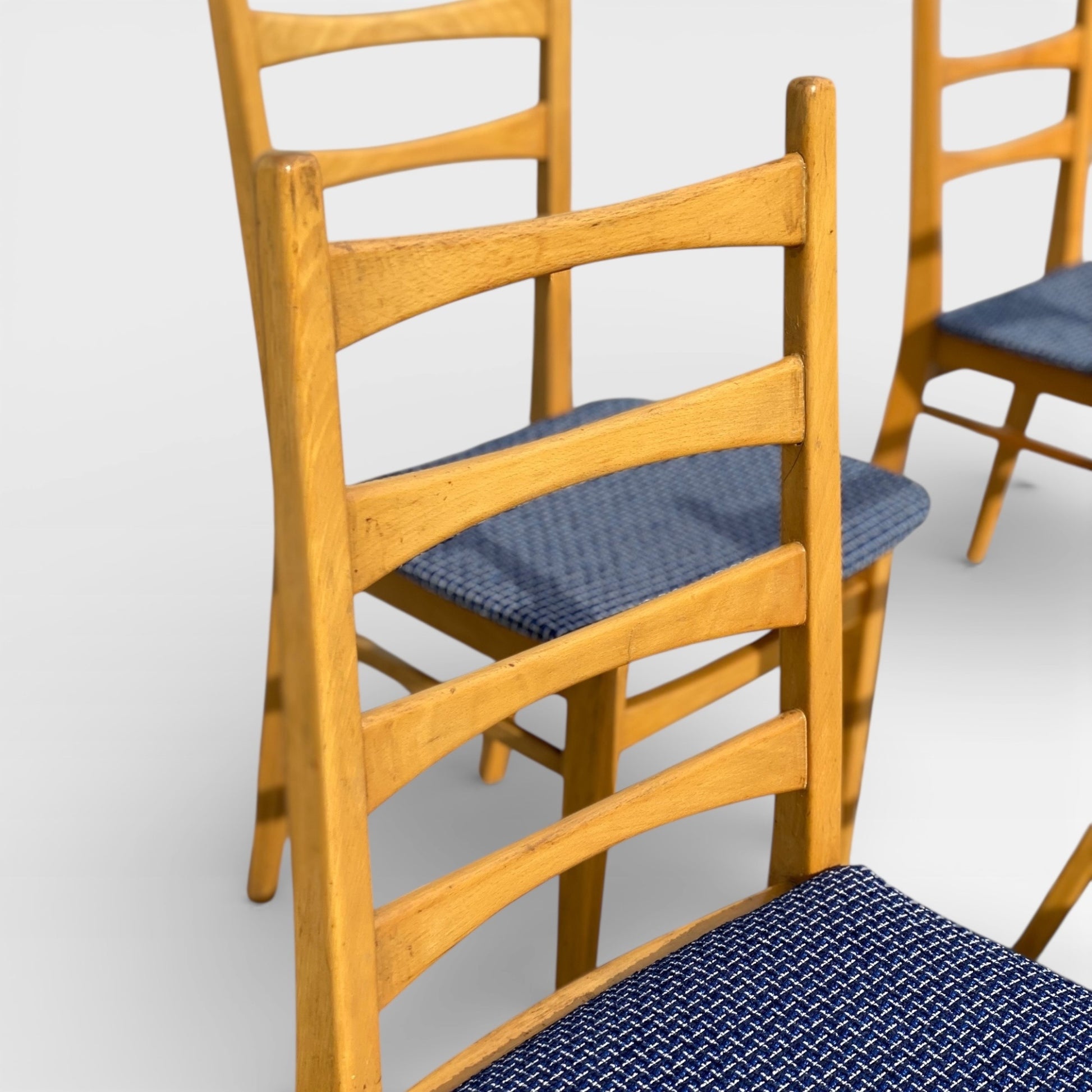 Set of Six Mid-Century Modern Ladderback Dining Chairs with New Upholstery — view 11 of 25
