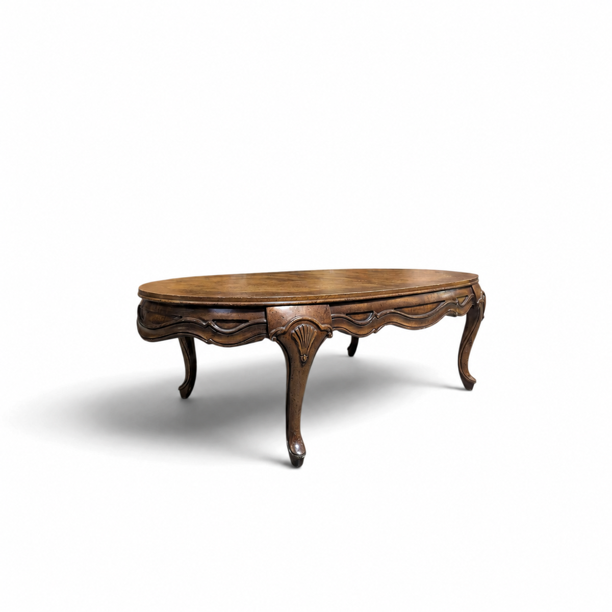 Vintage Louis XV Style Oval Coffee Table with Figured Wood Top — view 12 of 14
