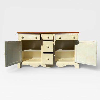 Painted Sideboard or Buffet Cabinet with Paneled Doors and Solid Wood Top