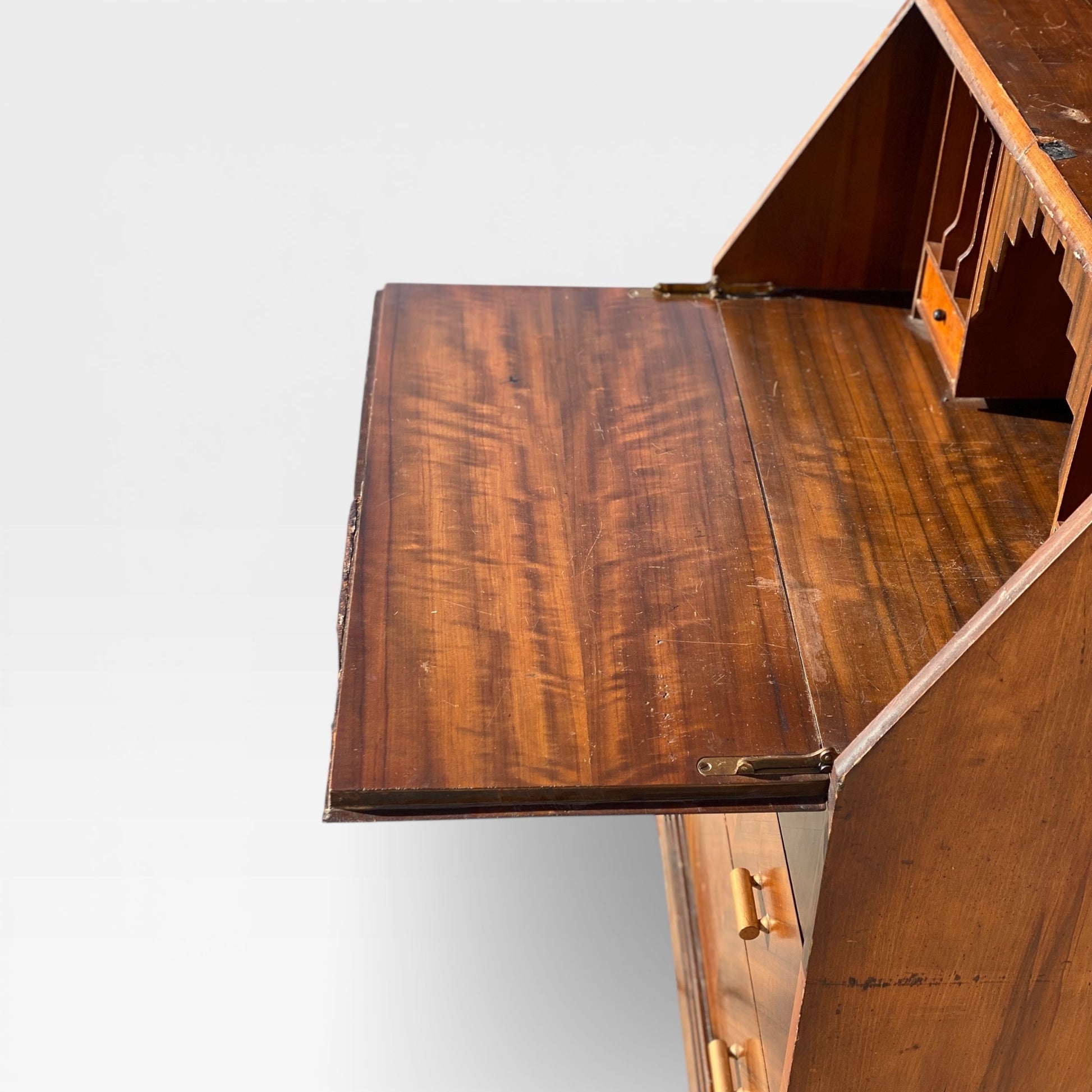 Art Deco Secretary Desk with Drop-Front Writing Surface and Chevron Veneer, 1930s — view 13 of 22