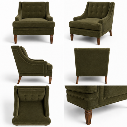 Vintage Mustard Upholstered Lounge Chair with Tapered Wood Legs