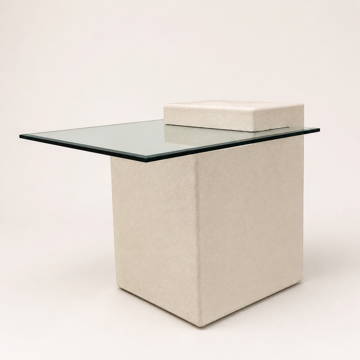 Unique Side Table, Postmodern, 80s, Glass, Plaster Base, End Table, Nightstand, Mid Century