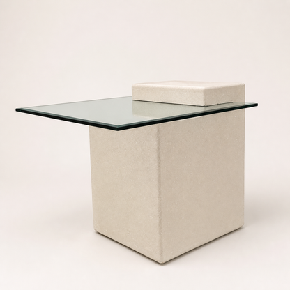 Unique Side Table, Postmodern, 80s, Glass, Plaster Base, End Table, Nightstand, Mid Century
