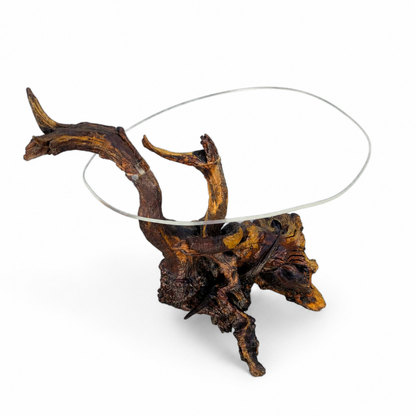 Vintage Driftwood Side Table with Acrylic Top