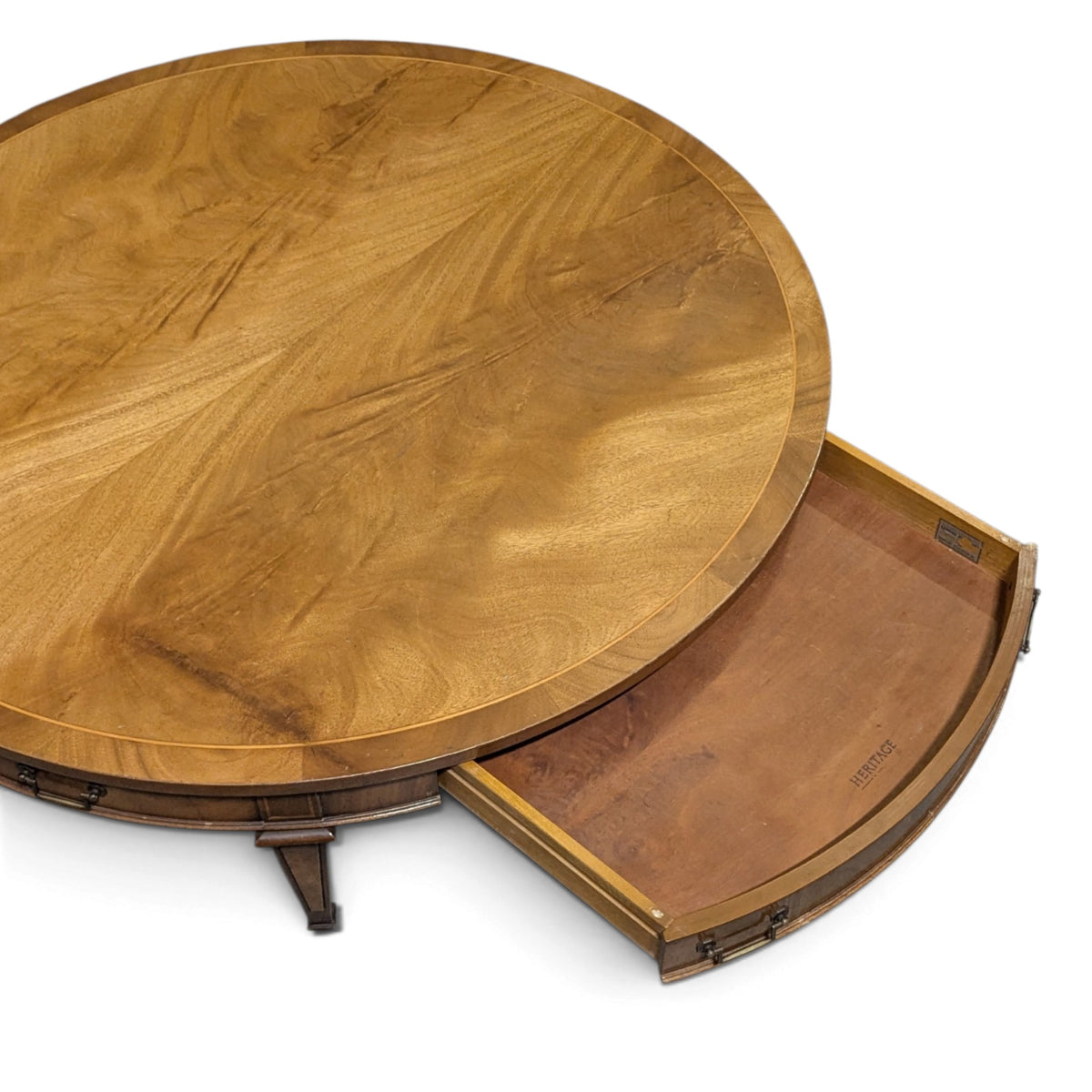 Circa 1957 Heritage Round Mahogany Coffee Table with Drawer