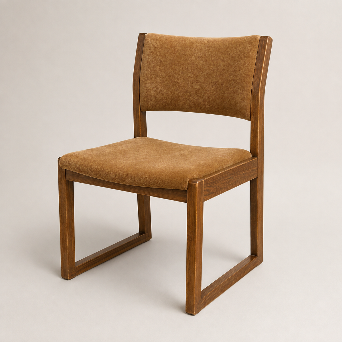 Vintage Solid Oak Accent Chair with Yellow-Green Upholstery