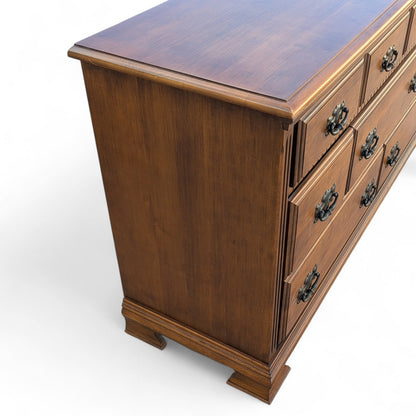 Vintage Traditional Nine-Drawer Wood Dresser With Bracket Feet