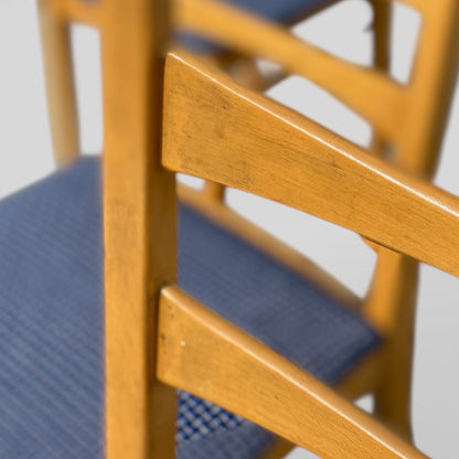 Set of Six Mid-Century Modern Ladderback Dining Chairs with New Upholstery