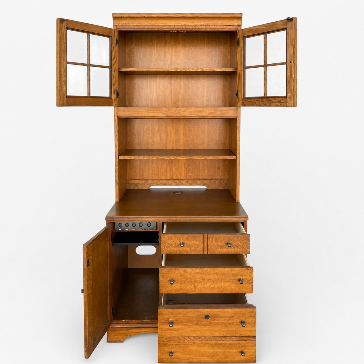 Cottage-Style Oak Hutch Cabinets, Pair — view 13 of 20