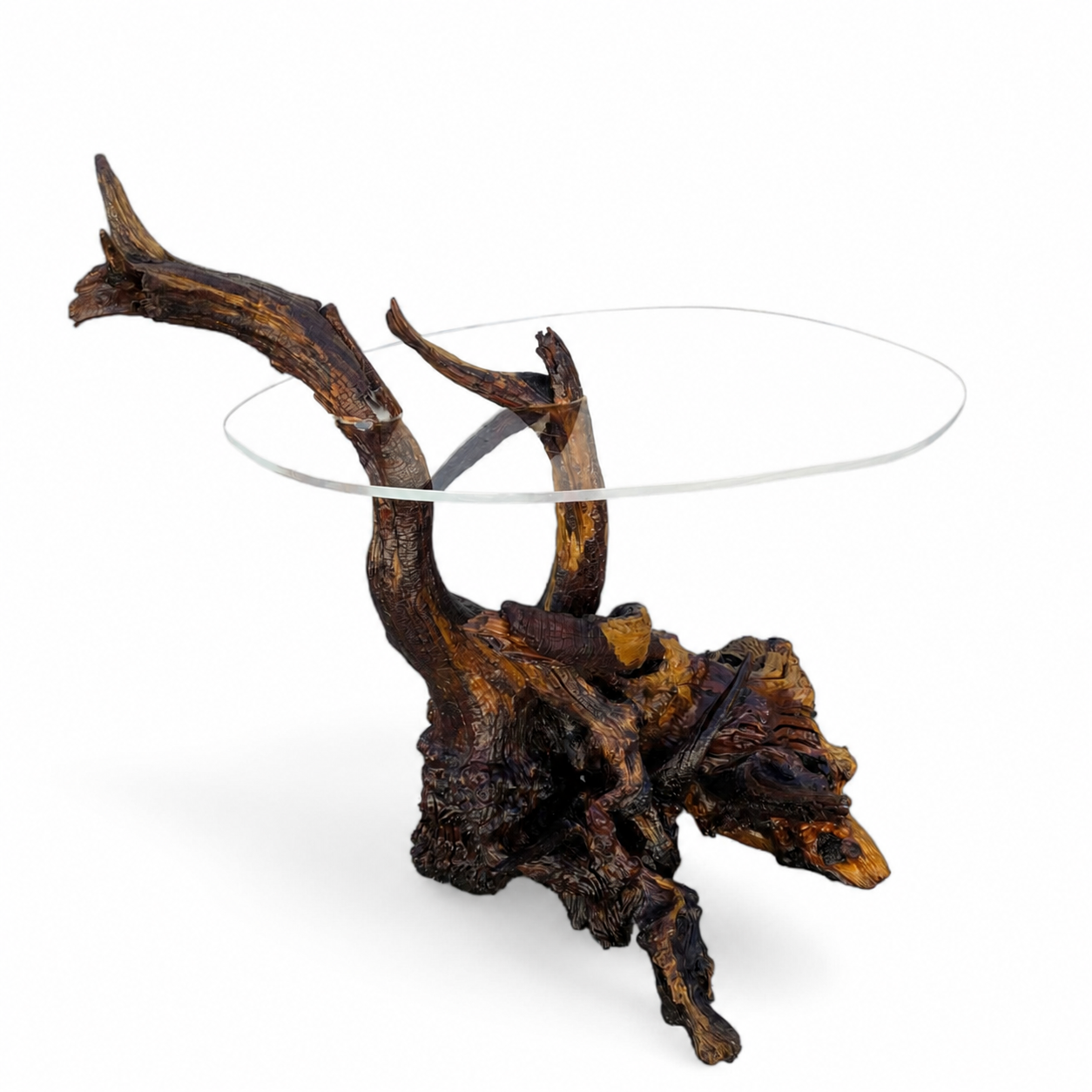 Vintage Driftwood Side Table with Acrylic Top