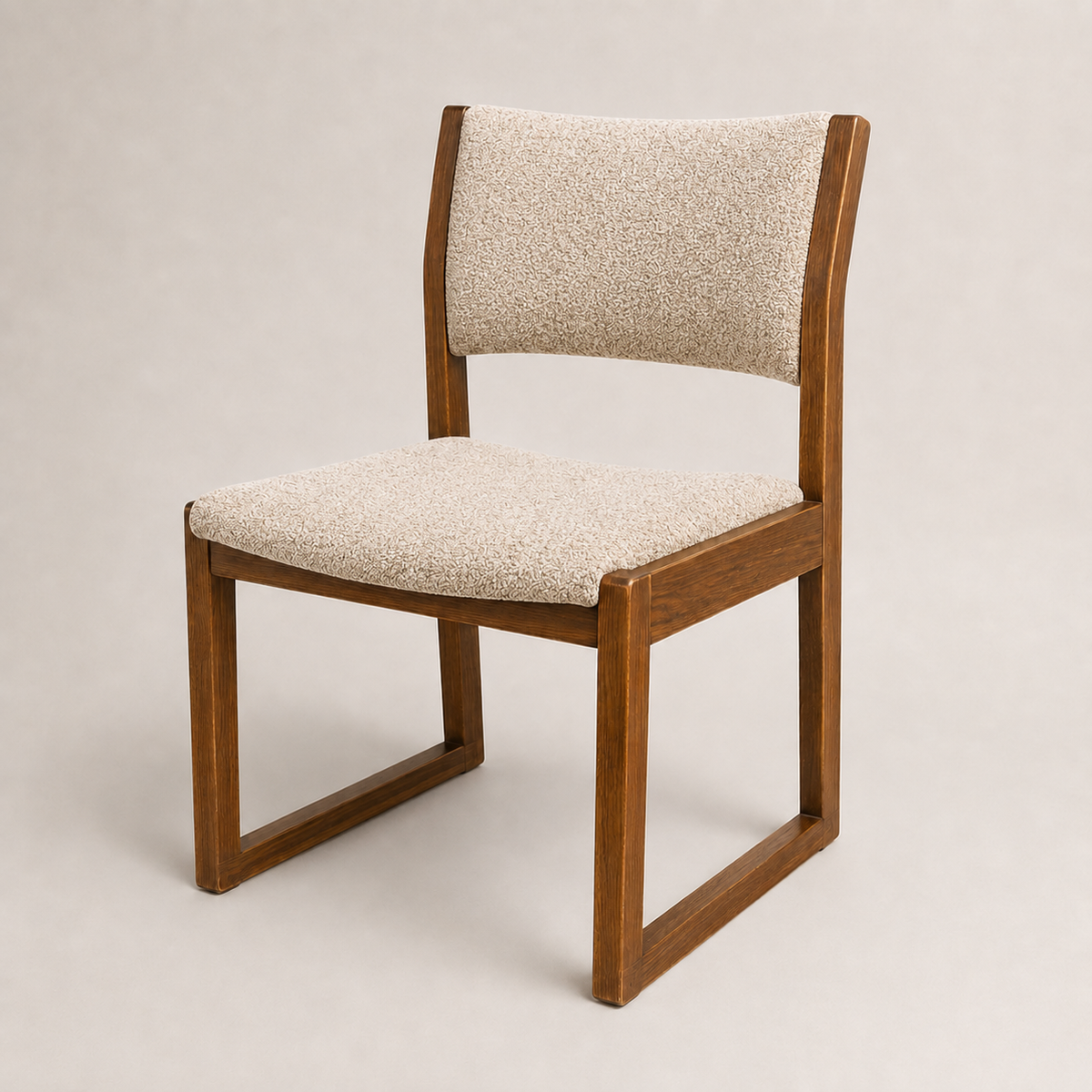 Vintage Solid Oak Accent Chair with Yellow-Green Upholstery
