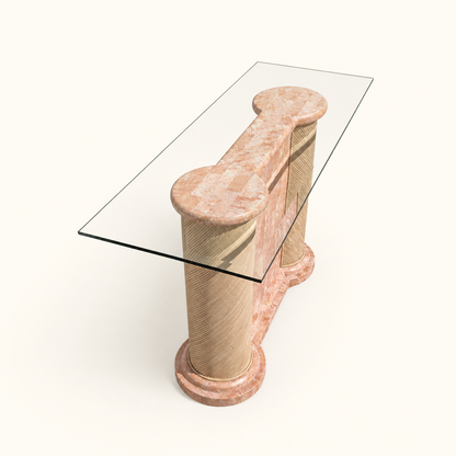 Postmodern Entryway Glass Console Table, c. 1980s