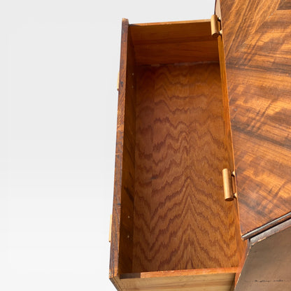 Art Deco Secretary Desk with Drop-Front Writing Surface and Chevron Veneer, 1930s