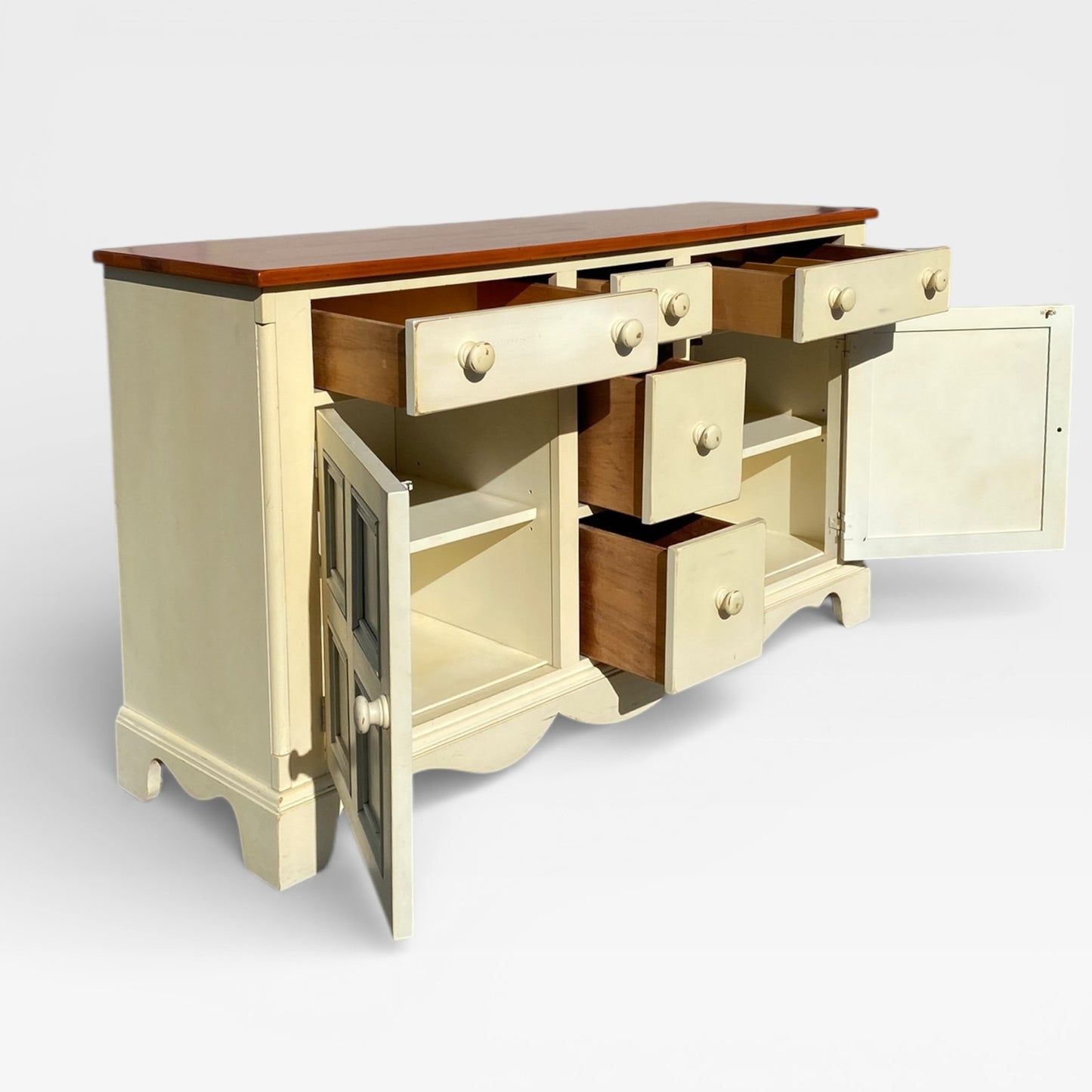 Painted Sideboard or Buffet Cabinet with Paneled Doors and Solid Wood Top