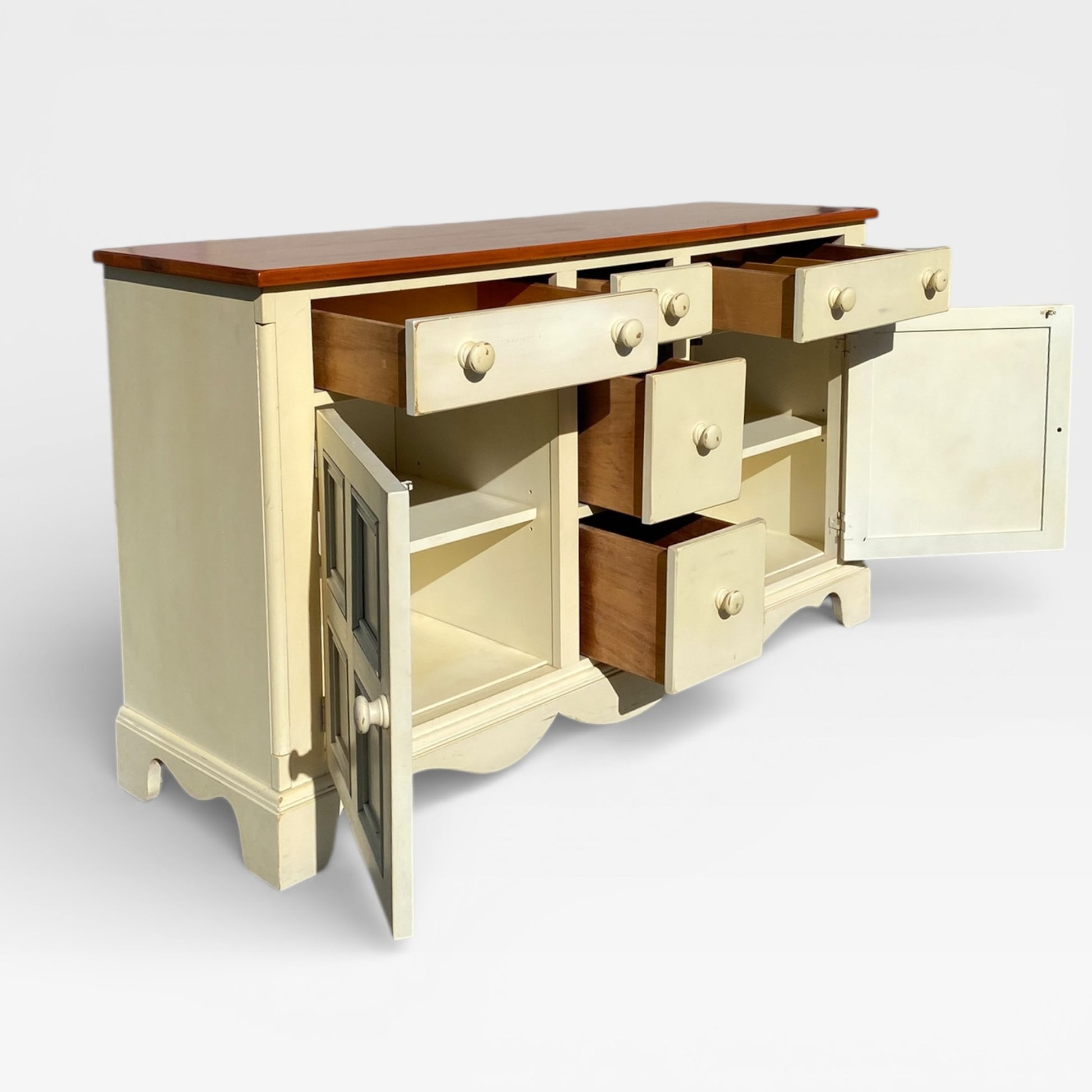 Painted Sideboard or Buffet Cabinet with Paneled Doors and Solid Wood Top — view 13 of 24