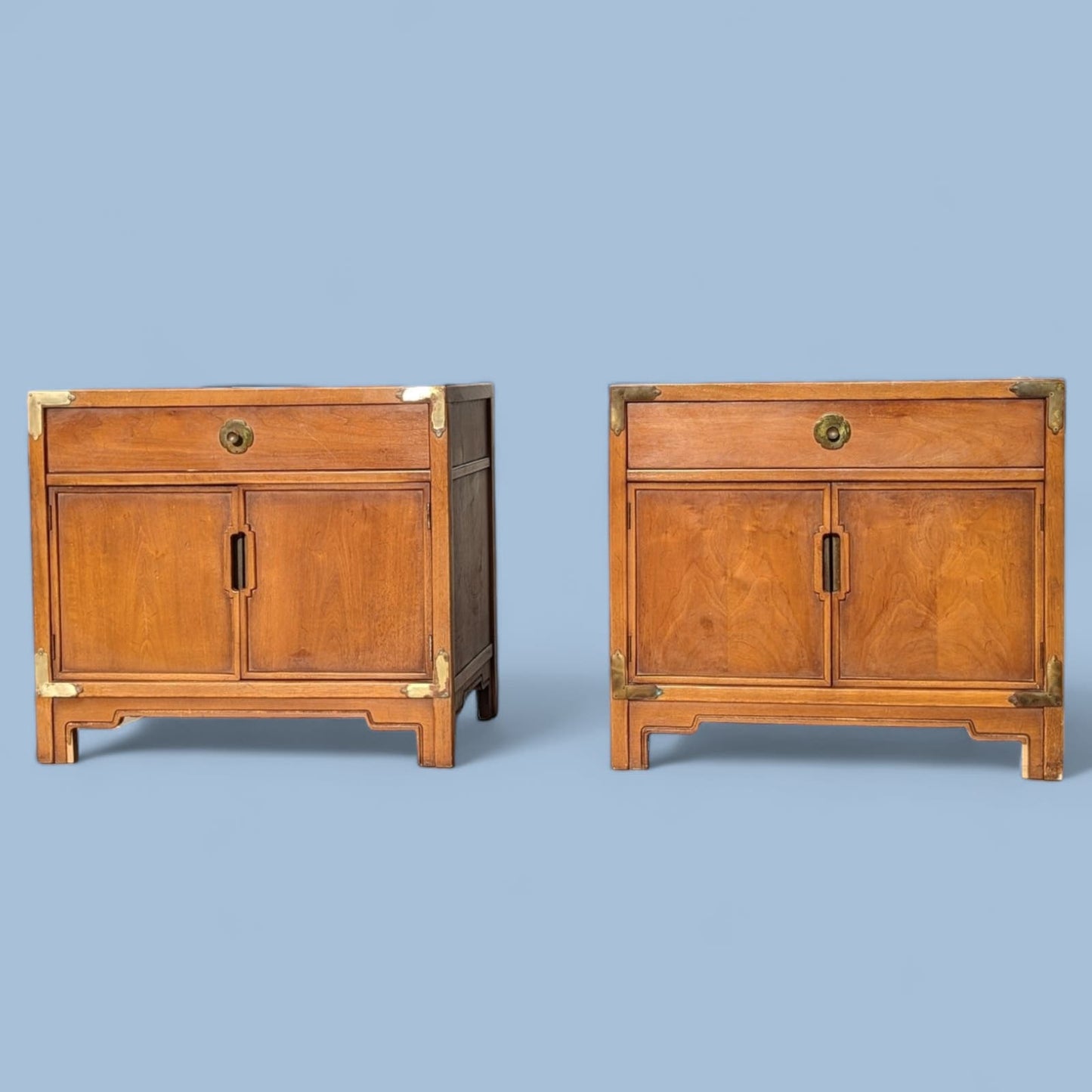 Nightstands by Drexel, Compass Collection, Mid Century, 1950s, MCM, Walnut, Brass, Chinoserie