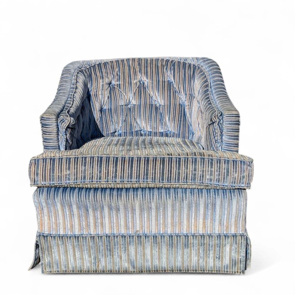 Vintage Blue Velvet Striped Chair