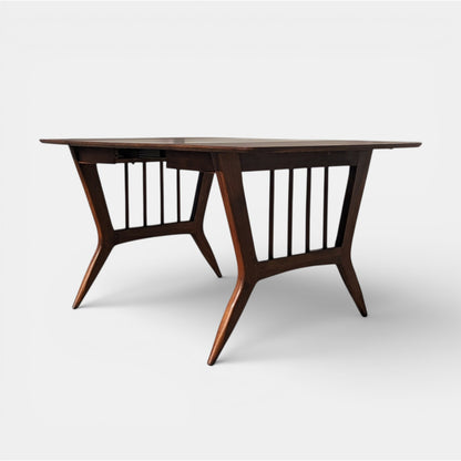 Mid Century Drop Leaf Dining Table by Garrison Furniture Co. | Sculptural Walnut Laminate Table | 1960s MCM