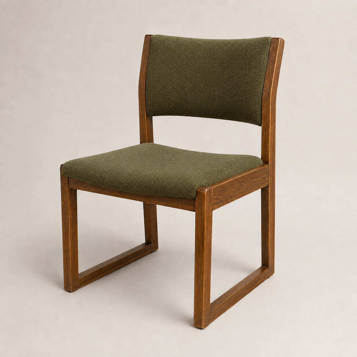 Vintage Solid Oak Accent Chair with Yellow-Green Upholstery